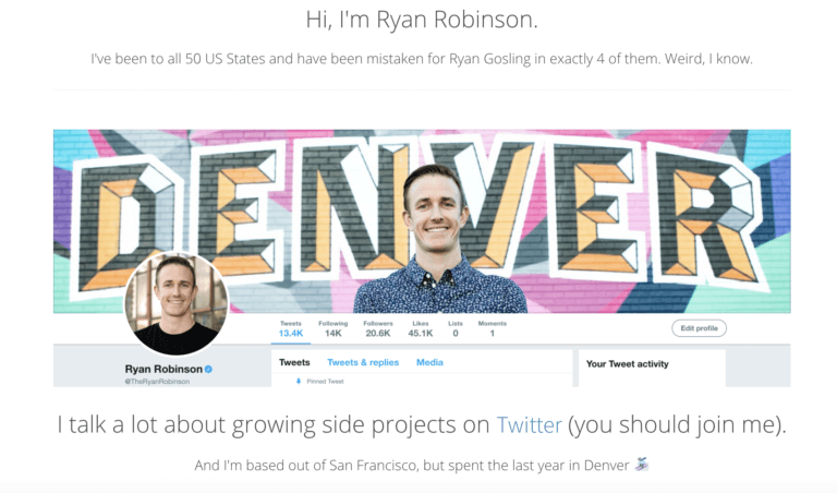 About Page Example on Ryan Robinson's Blog Hero Image