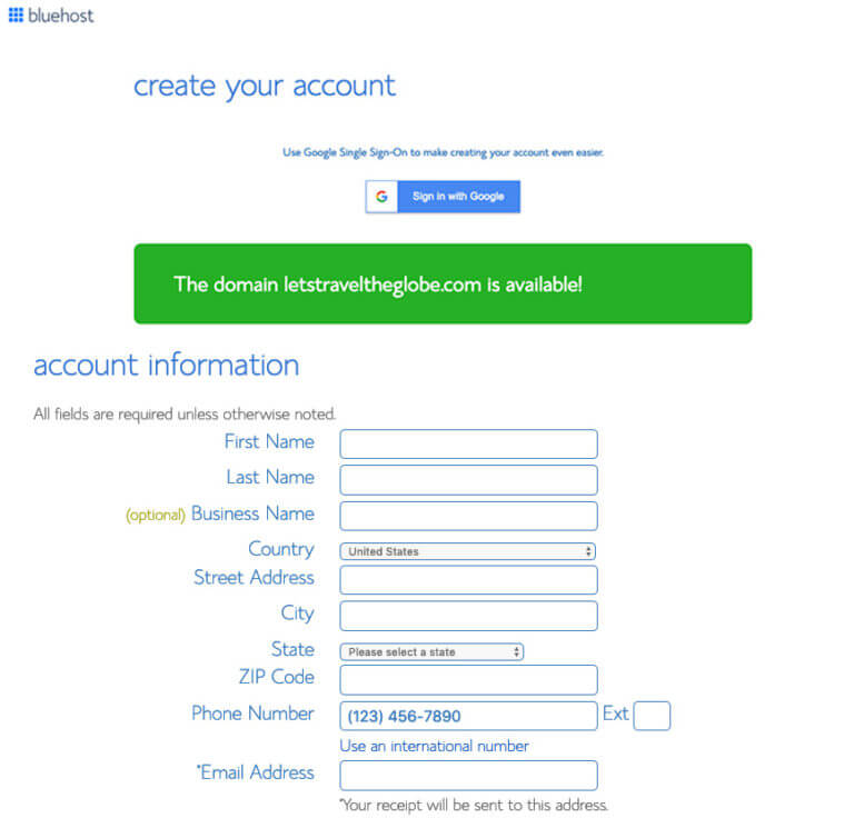 Create Your Account on Bluehost (Screenshot) Walkthrough to Start Your Blog