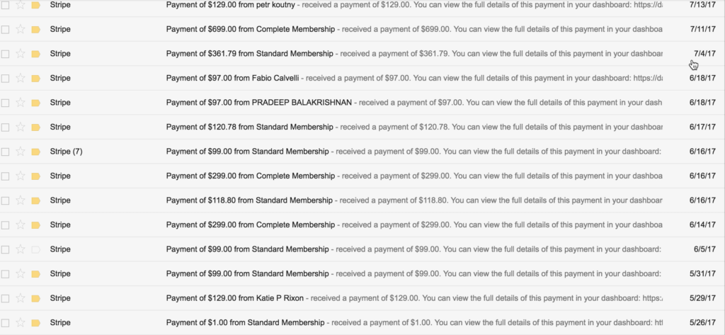 How I Make Money Blogging Stripe Payment Emails from Online Course Sales