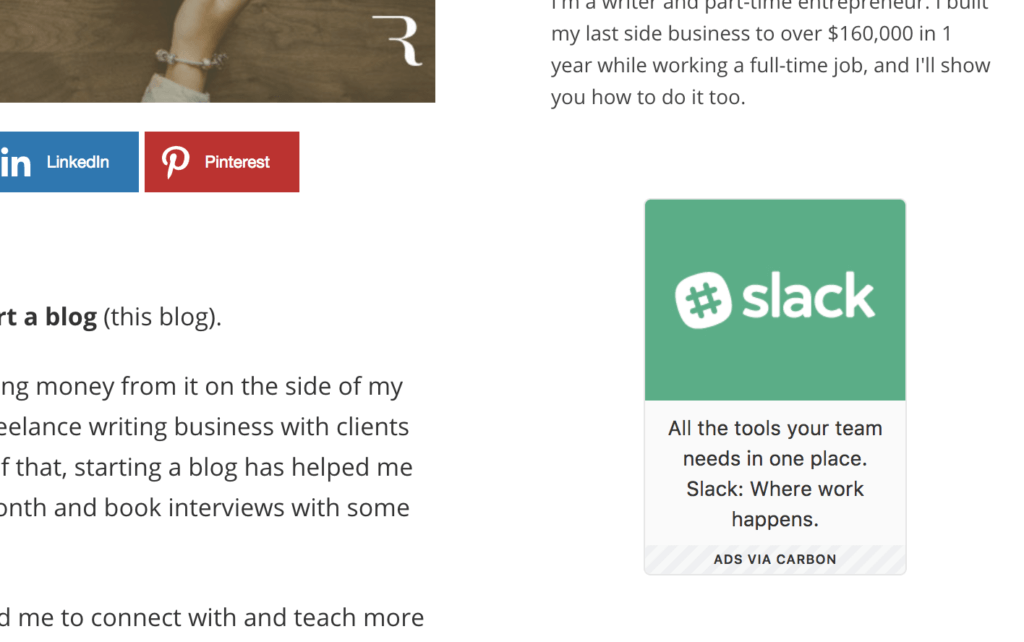 Monetize Your Blog with Advertisements (Screenshot) of Side Bar Ads
