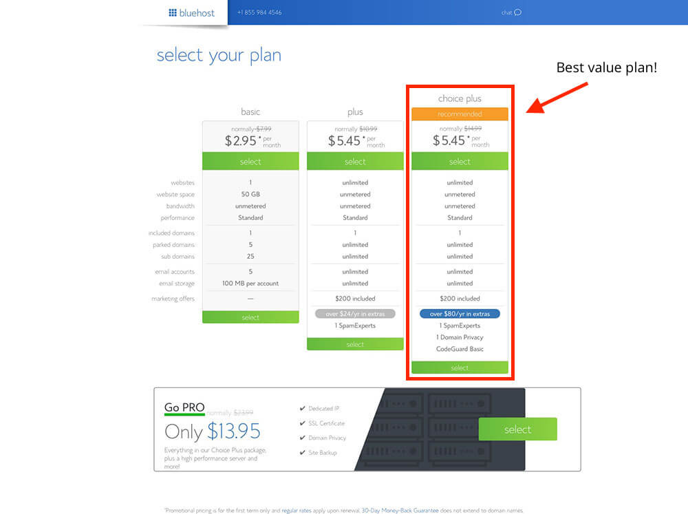 Select Your Plan on Bluehost for Your Blog